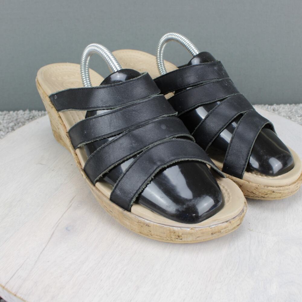 Crocs Wedge Sandals Womens 11 Black Comfort Casual - Picture 2 of 9